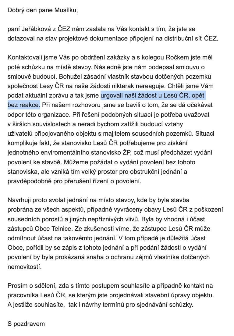 Ukázka e-mailové komunikace k projektu