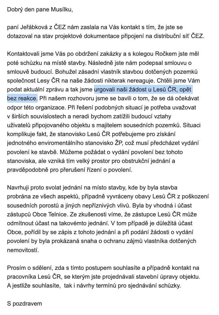 Ukázka e-mailové komunikace k projektu
